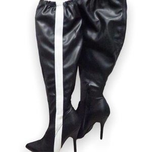 Fashion Nova Faux Leather Heeled Boots w/Racer Stripe